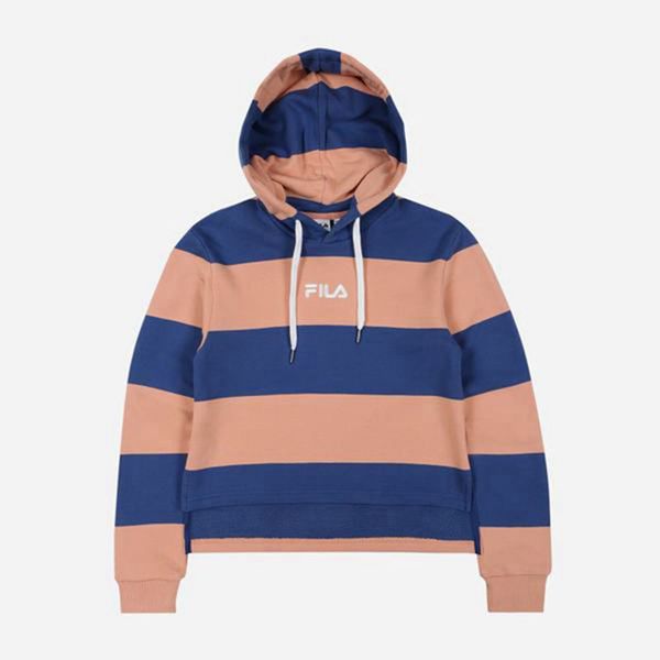 Fila Heritage Striped Women's Hoodies - Pink/Blue,NZ 795-93561